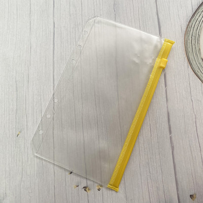 A6 iesiešanas kabatas Rāvējslēdzējs Ērtas caurspīdīgas krāsas PVC mapes 6 gredzenu piezīmjdatora iesiešanas datnes Ziņojumi Iesiešanas maisiņi Biroja piederumi