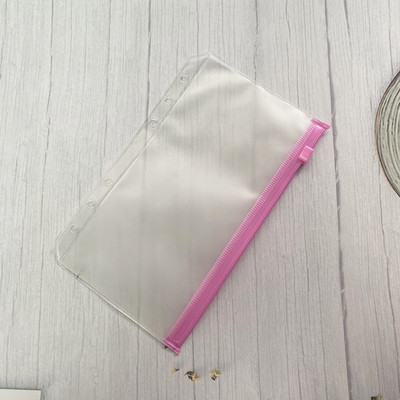 A6 iesiešanas kabatas Rāvējslēdzējs Ērtas caurspīdīgas krāsas PVC mapes 6 gredzenu piezīmjdatora iesiešanas datnes Ziņojumi Iesiešanas maisiņi Biroja piederumi