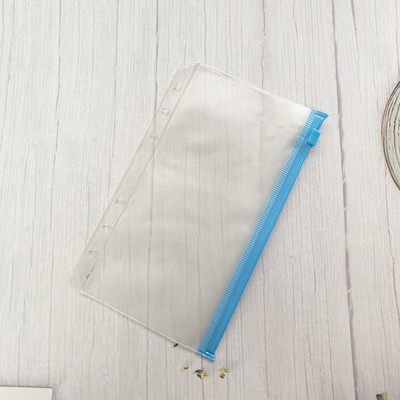 A6 iesiešanas kabatas Rāvējslēdzējs Ērtas caurspīdīgas krāsas PVC mapes 6 gredzenu piezīmjdatora iesiešanas datnes Ziņojumi Iesiešanas maisiņi Biroja piederumi