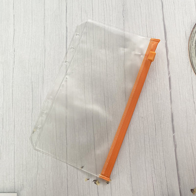 A6 iesiešanas kabatas Rāvējslēdzējs Ērtas caurspīdīgas krāsas PVC mapes 6 gredzenu piezīmjdatora iesiešanas datnes Ziņojumi Iesiešanas maisiņi Biroja piederumi