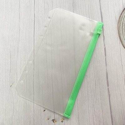 A6 iesiešanas kabatas Rāvējslēdzējs Ērtas caurspīdīgas krāsas PVC mapes 6 gredzenu piezīmjdatora iesiešanas datnes Ziņojumi Iesiešanas maisiņi Biroja piederumi