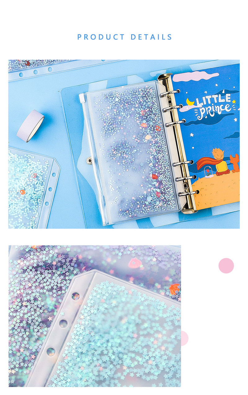 A6 segtuvų kišenės Užtrauktukas Patogus skaidrios spalvos PVC aplankai 6 žiedų nešiojamojo kompiuterio segtuvai Failai Ataskaitos Segtuvų maišeliai Biuro reikmenys