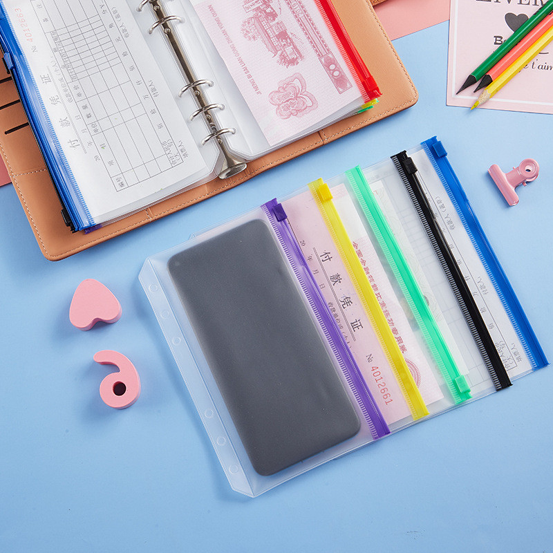 A6 segtuvų kišenės Užtrauktukas Patogus skaidrios spalvos PVC aplankai 6 žiedų nešiojamojo kompiuterio segtuvai Failai Ataskaitos Segtuvų maišeliai Biuro reikmenys