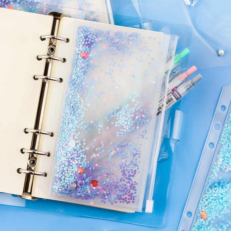 A6 segtuvų kišenės Užtrauktukas Patogus skaidrios spalvos PVC aplankai 6 žiedų nešiojamojo kompiuterio segtuvai Failai Ataskaitos Segtuvų maišeliai Biuro reikmenys