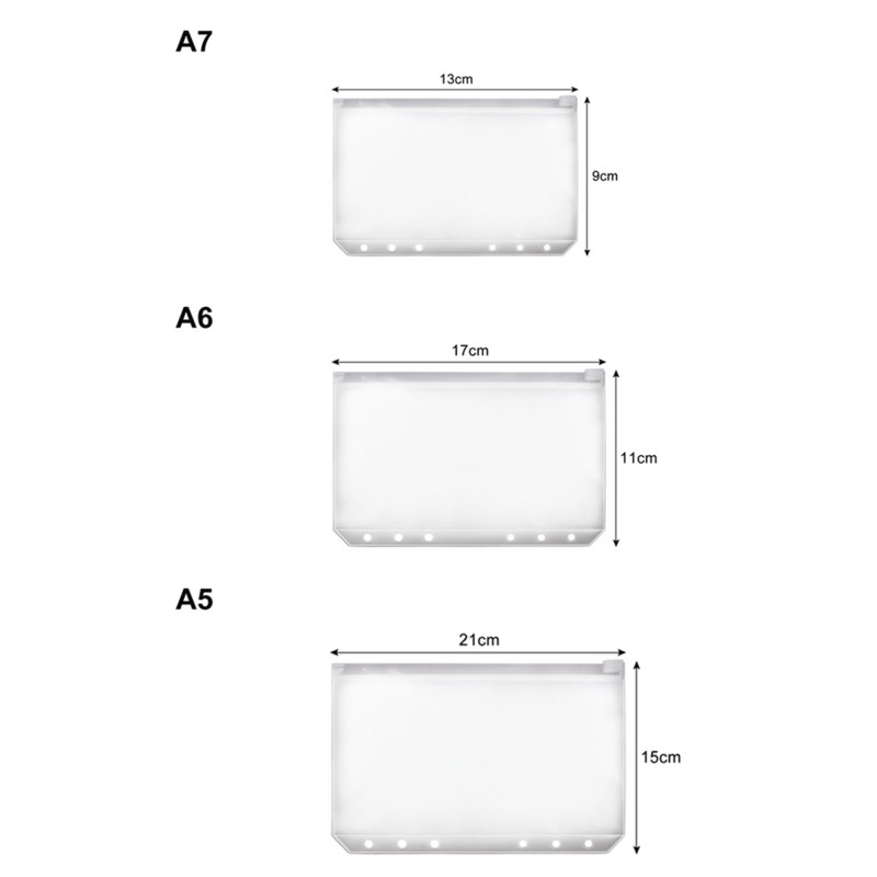 5/10 vnt. Patogus skaidrus PVC A5 A6 A7 biudžeto segtuvų kišenės su užtrauktuku.