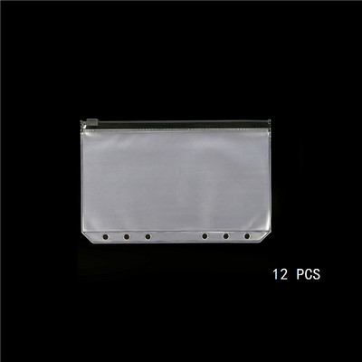 12 vnt A6 6 skylučių segtuvų kišenės vandeniui atsparūs PVC grynųjų pinigų biudžetiniai vokai, užtrauktuku užsegami segtuvų maišeliai, skirti nešiojamojo kompiuterio planuotojo kelionių segtuvams