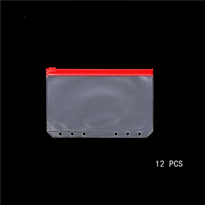 12 vnt A6 6 skylučių segtuvų kišenės vandeniui atsparūs PVC grynųjų pinigų biudžetiniai vokai, užtrauktuku užsegami segtuvų maišeliai, skirti nešiojamojo kompiuterio planuotojo kelionių segtuvams