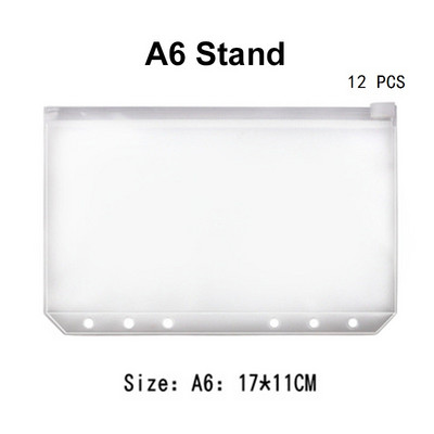 12 vnt A6 6 skylučių segtuvų kišenės vandeniui atsparūs PVC grynųjų pinigų biudžetiniai vokai, užtrauktuku užsegami segtuvų maišeliai, skirti nešiojamojo kompiuterio planuotojo kelionių segtuvams