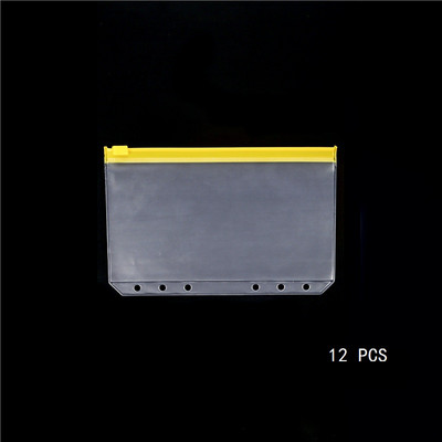 12 vnt A6 6 skylučių segtuvų kišenės vandeniui atsparūs PVC grynųjų pinigų biudžetiniai vokai, užtrauktuku užsegami segtuvų maišeliai, skirti nešiojamojo kompiuterio planuotojo kelionių segtuvams