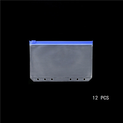 12 vnt A6 6 skylučių segtuvų kišenės vandeniui atsparūs PVC grynųjų pinigų biudžetiniai vokai, užtrauktuku užsegami segtuvų maišeliai, skirti nešiojamojo kompiuterio planuotojo kelionių segtuvams