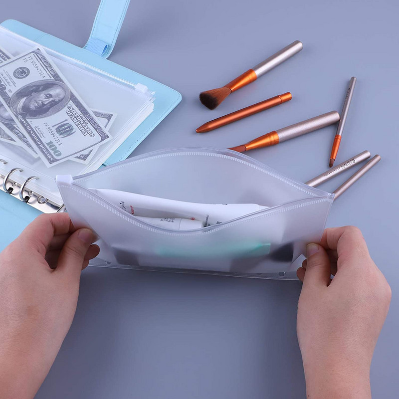 12 vnt A6 6 skylučių segtuvų kišenės vandeniui atsparūs PVC grynųjų pinigų biudžetiniai vokai, užtrauktuku užsegami segtuvų maišeliai, skirti nešiojamojo kompiuterio planuotojo kelionių segtuvams