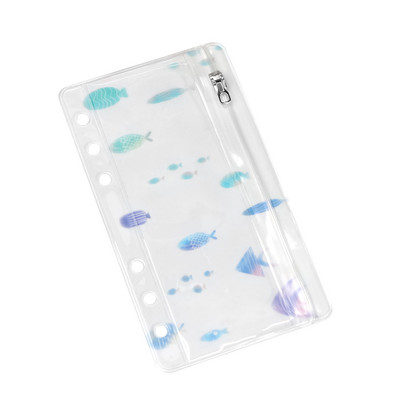 Ocean Series Small Fish A6 tárolótáska 6-lyukú cipzáras bőr kagyló asztali papíráru tárolótáska Irodai Iskola Otthoni Irodaszerek