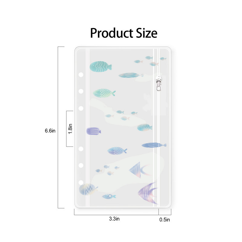 Ocean Series Small Fish A6 tárolótáska 6-lyukú cipzáras bőr kagyló asztali papíráru tárolótáska Irodai Iskola Otthoni Irodaszerek