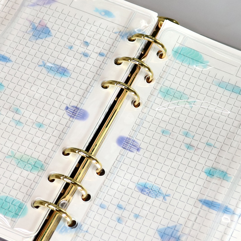 Ocean Series Small Fish A6 tárolótáska 6-lyukú cipzáras bőr kagyló asztali papíráru tárolótáska Irodai Iskola Otthoni Irodaszerek