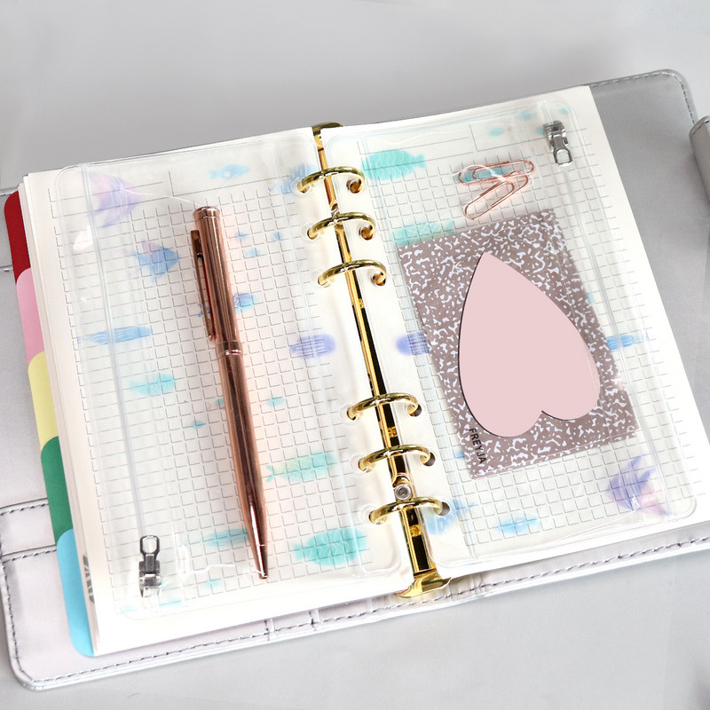 Ocean Series Small Fish A6 tárolótáska 6-lyukú cipzáras bőr kagyló asztali papíráru tárolótáska Irodai Iskola Otthoni Irodaszerek