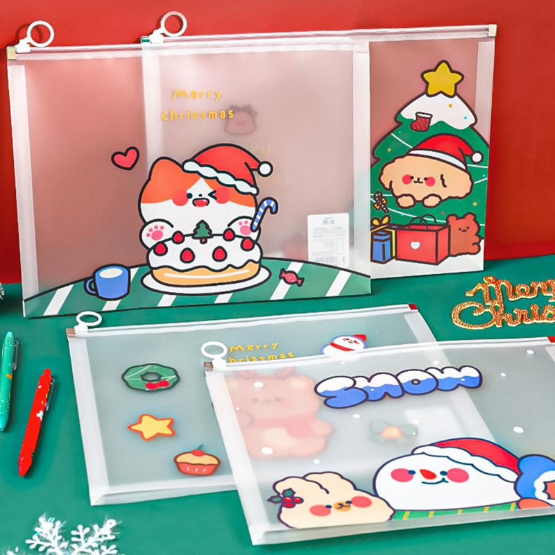 Nagyszerű A4-es méretű, aranyos karácsonyi aktatartó Átlátszó vizuális dokumentum tároló Könnyen használható iskolai kellékek