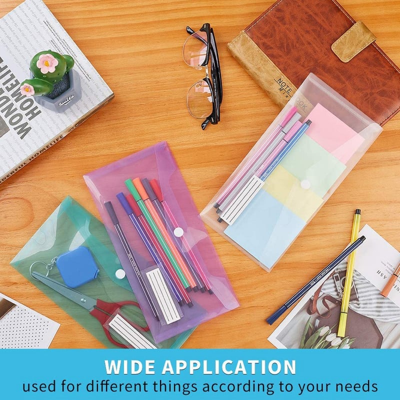 5 pakki A6 läbipaistvad ümbrikud, failikaust arvekott, silditaskuga pliiatsitasku, A6 ümbriku failikott koolikontori koduseks kasutamiseks