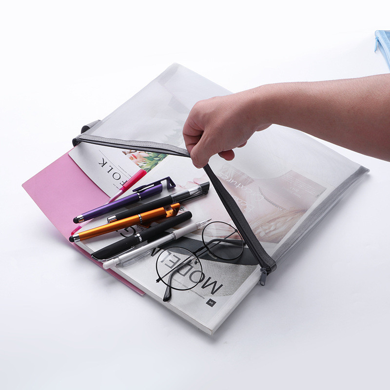 A4-es irathálós táska dokumentumok mappa átlátszó rács dupla cipzáras könnyen hordozható fogantyú irodai utazási iskola A7407