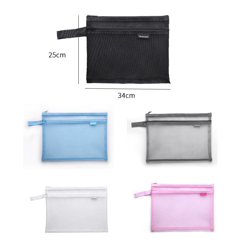 A4-es irathálós táska dokumentumok mappa átlátszó rács dupla cipzáras könnyen hordozható fogantyú irodai utazási iskola A7407