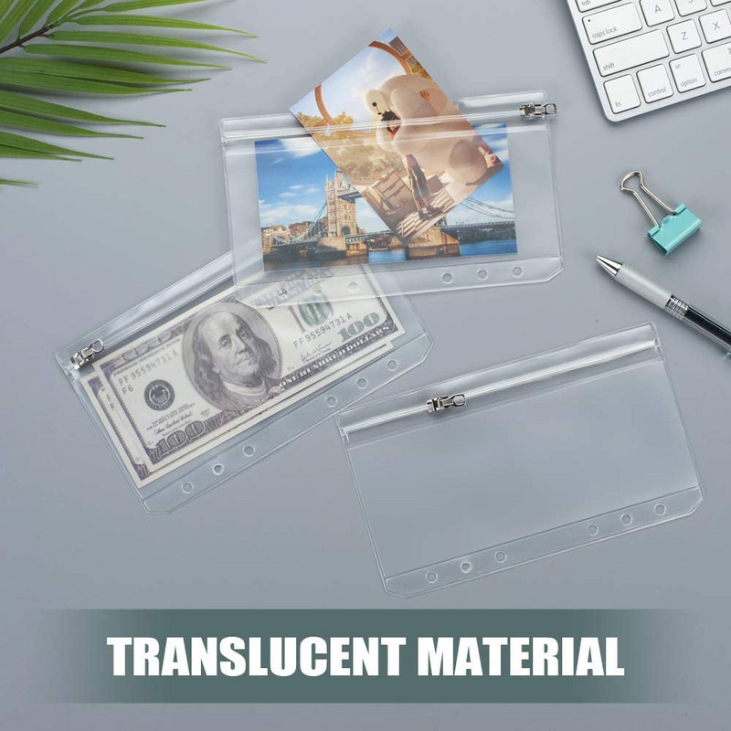 A5 A6 skaidraus segtuvo grynųjų pinigų vokai su metaliniu užtrauktuku su 6 skylučių perforuota segtuvo kišene 6 žiedų nešiojamojo kompiuterio segtuvų maišelio tvarkytuvui