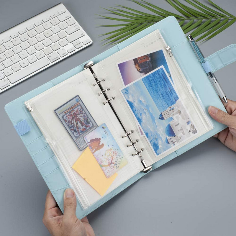 A5 A6 skaidraus segtuvo grynųjų pinigų vokai su metaliniu užtrauktuku su 6 skylučių perforuota segtuvo kišene 6 žiedų nešiojamojo kompiuterio segtuvų maišelio tvarkytuvui