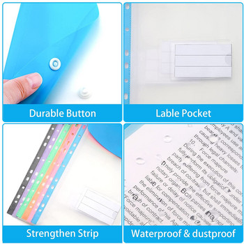 A4 Разширяем джоб за класьор за 2/3/4 папки за папки с пръстен за папки с тежък пластмасов плик с щракащ бутон и джоб за етикет