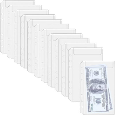 12 Pcs Binder Budget Pockets A6 Size 6-Holes Cash Budget Envelopes PVC Loose Leaf Bags Insert Pages for 6-Ring Notebook Binder