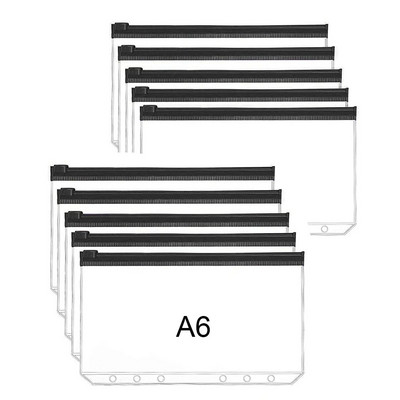 10pcs/Lot A6 Zipper Pouch Loose Leaf 6 Hole PVC Zip Folder for 6-Ring Binder Journal Budget Filing Pockets Waterproof Envelopes