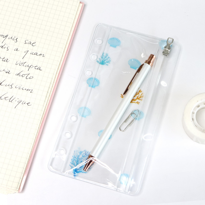 Ocean Series Shell A6 Storage Bag 6-hole φερμουάρ Δερμάτινο κέλυφος γραφείου Γραφική θήκη Τσάντα γραφείου Σχολείο γραφείου σπιτιού