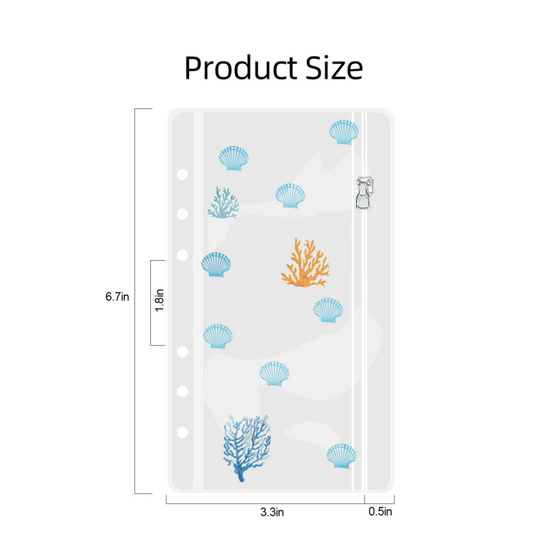 Ocean Series Shell A6 Storage Bag 6-hole φερμουάρ Δερμάτινο κέλυφος γραφείου Γραφική θήκη Τσάντα γραφείου Σχολείο γραφείου σπιτιού