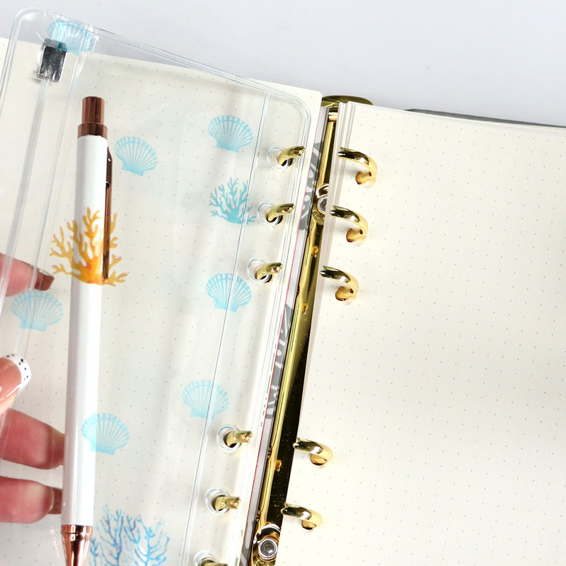 Ocean Series Shell A6 Storage Bag 6-hole φερμουάρ Δερμάτινο κέλυφος γραφείου Γραφική θήκη Τσάντα γραφείου Σχολείο γραφείου σπιτιού