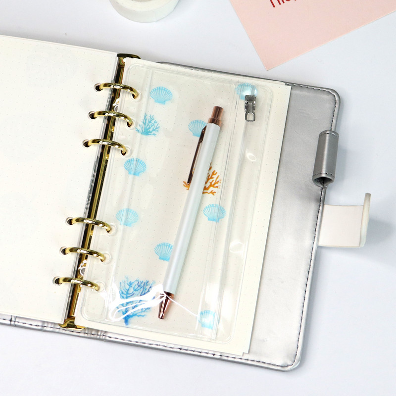 Ocean Series Shell A6 Storage Bag 6-hole φερμουάρ Δερμάτινο κέλυφος γραφείου Γραφική θήκη Τσάντα γραφείου Σχολείο γραφείου σπιτιού