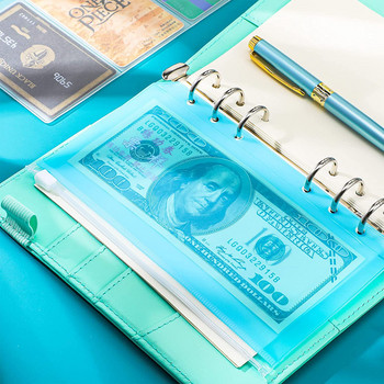 Нов джоб за класьори с размер A6, 6 дупки, цветен тефтер, калъф с цип, водоустойчив PVC чанта с листове, бюджетен плик за пари, държач за банкноти