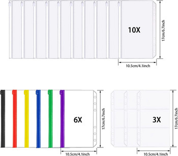 19 τεμ. Α6 βιβλιοδετικό φάκελος 6 οπών Pvc διαφανείς τσέπες με φερμουάρ, πολύχρωμες, κάρτα, αδιάβροχος φάκελος προϋπολογισμού, για προγραμματιστής σημειωματάριων