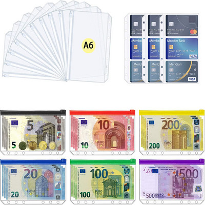 19 τεμ. Α6 βιβλιοδετικό φάκελος 6 οπών Pvc διαφανείς τσέπες με φερμουάρ, πολύχρωμες, κάρτα, αδιάβροχος φάκελος προϋπολογισμού, για προγραμματιστής σημειωματάριων