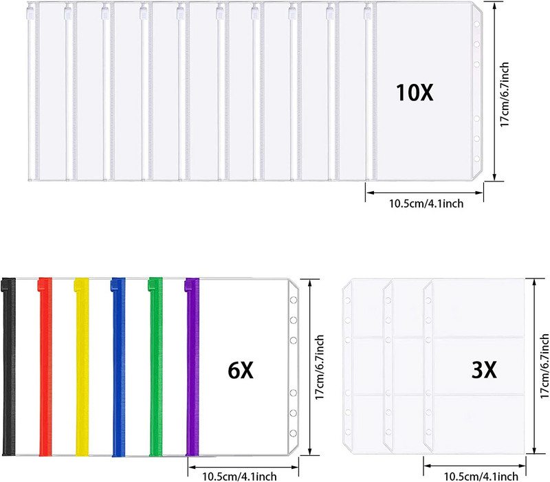 Mapa za registrator A6 od 19 komada, PVC prozirni džepovi s patentnim zatvaračem sa 6 rupa, šareni, kartica, vodootporna budžetska omotnica, za planer za bilježnice