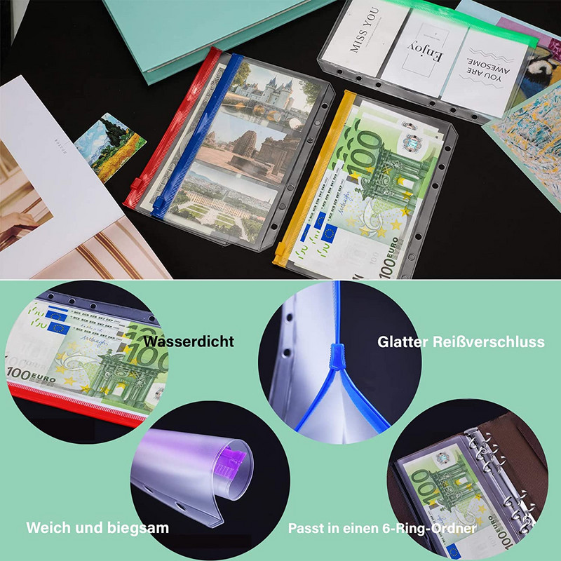 Mapa za registrator A6 od 19 komada, PVC prozirni džepovi s patentnim zatvaračem sa 6 rupa, šareni, kartica, vodootporna budžetska omotnica, za planer za bilježnice