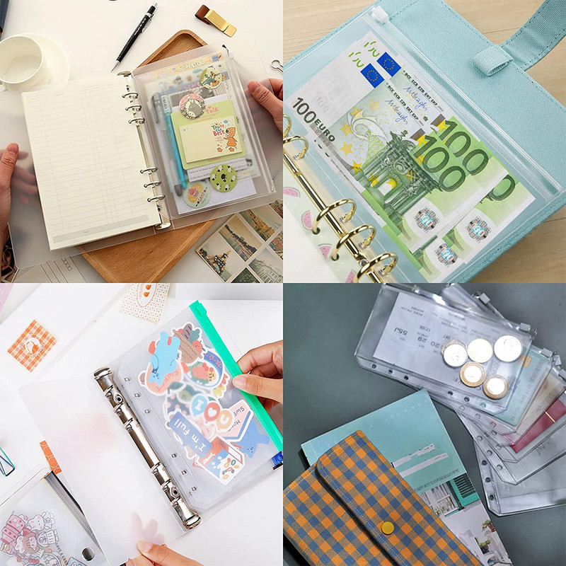 Mapa za registrator A6 od 19 komada, PVC prozirni džepovi s patentnim zatvaračem sa 6 rupa, šareni, kartica, vodootporna budžetska omotnica, za planer za bilježnice