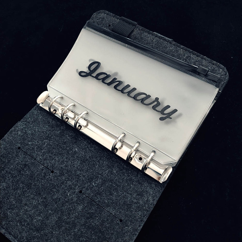 A6 mėnesio grynųjų pinigų planavimo segtuvo kišenė failų tvarkyklės saugojimo aplankas skaidrus PVC palaidų lapų maišelis su užtrauktuku.