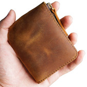 Nešiojamos piniginės formos tikros odos dokumentų krepšys Mažas mini senovinis karvės odos aplankas su užtrauktuku Namų biuro mokyklos reikmenų dovana