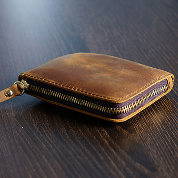 Φορητό πορτοφόλι σε σχήμα πραγματικού δέρματος Τσάντα εγγράφων Μικρή Μίνι Vintage Φάκελος με φερμουάρ από δέρμα αγελάδας Σχολικά είδη γραφείου Δώρο