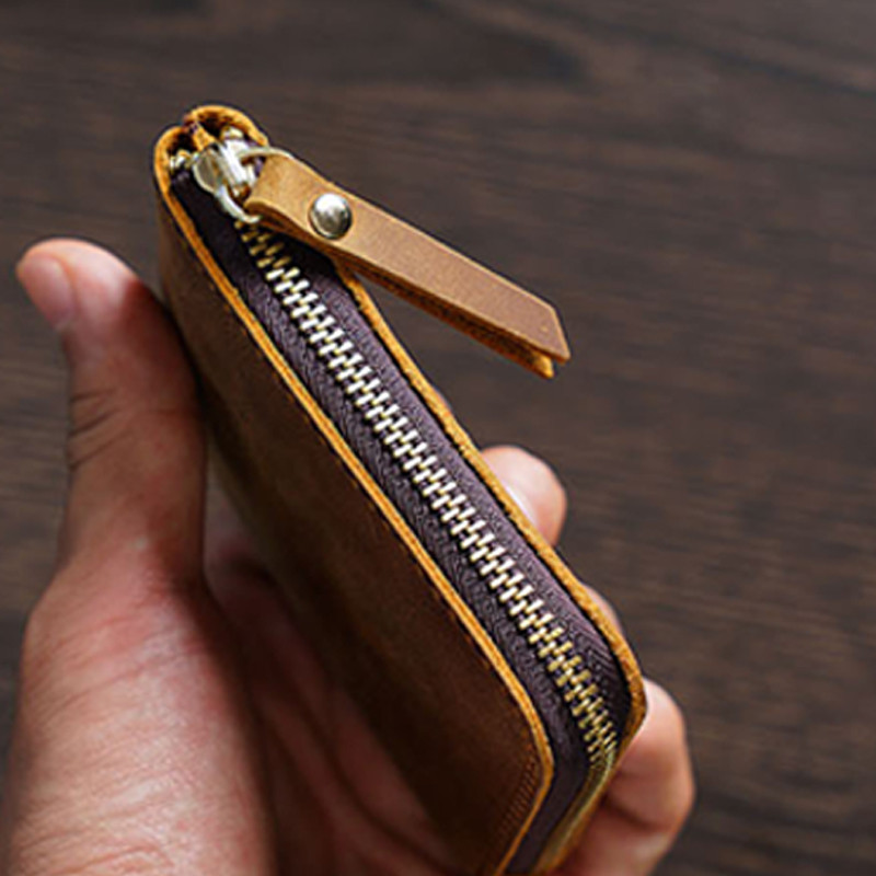 Nešiojamos piniginės formos tikros odos dokumentų krepšys Mažas mini senovinis karvės odos aplankas su užtrauktuku Namų biuro mokyklos reikmenų dovana