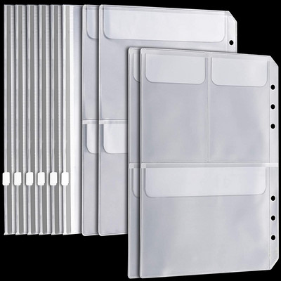 A5 Size Binder Budget Pockets(3 Types)- 6pcs Zipper Envelope, 2-Pocket Binder Bag and 3-Separate Pocket for Filofax Organizer
