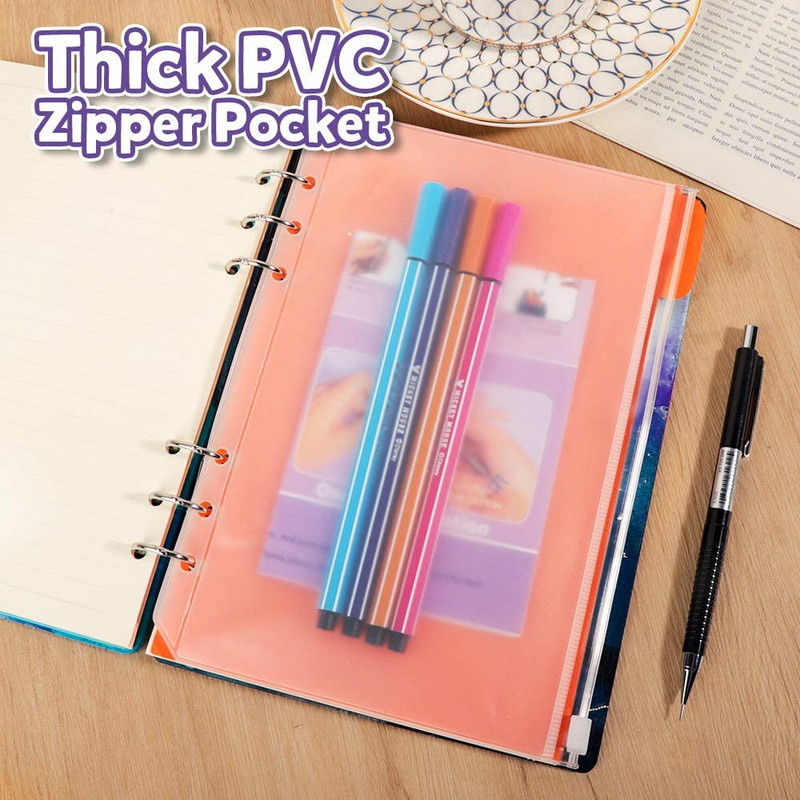 A5 dydžio segtuvų biudžetinės kišenės (3 tipai) - 6 vnt vokas su užtrauktuku, 2 kišenių segtuvų maišelis ir 3 atskiros kišenės Filofax tvarkyklei