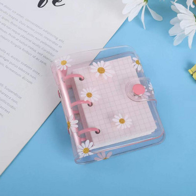 Mini skaidrūs PVC 3 žiedų segtuvų dangteliai su 80 vidinio popieriaus, 3 vnt segtuvų kišenės, mini skaidraus 3 žiedų laisvų lapų užrašų knygelė