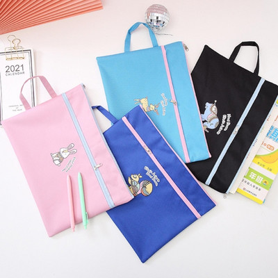Α4 τσάντες αρχείων διπλού στρώματος Τσάντες εγγράφων με φερμουάρ Cute Cartoon Print-File Organizer Χαρτικά Σχολική τσάντα αποθήκευσης