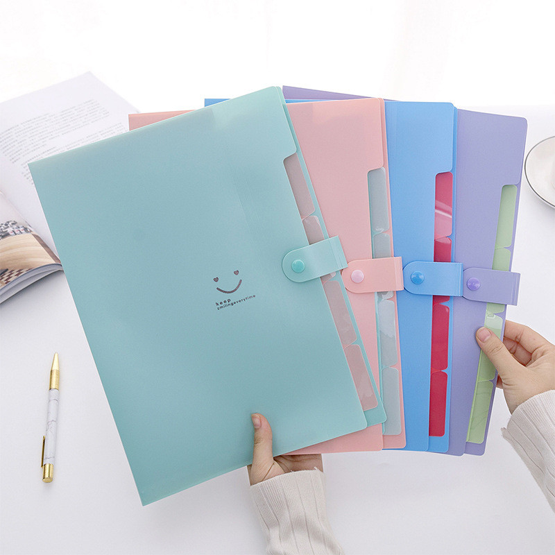 Smile Folder Candy Colo 5 επιπέδων φακέλου A4 File Bag Organ Bag Test Paper Storage Bag Document Bag Organiser File Supplies Office