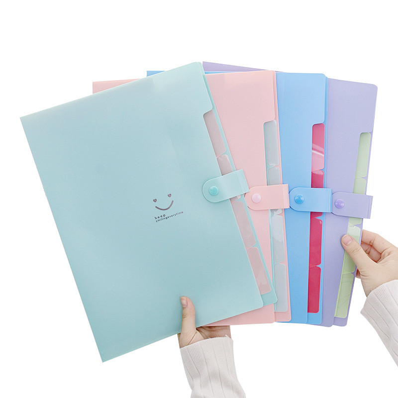 Smile Folder Candy Colo 5 επιπέδων φακέλου A4 File Bag Organ Bag Test Paper Storage Bag Document Bag Organiser File Supplies Office