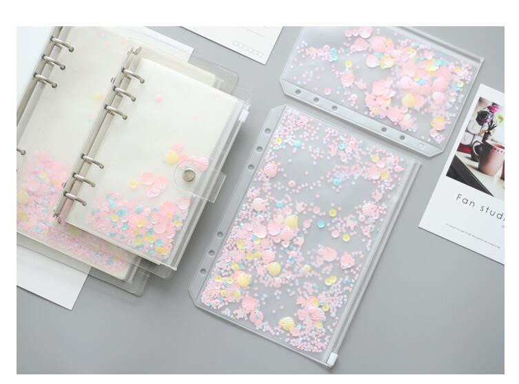 Kūrybingas laisvų lapų A5/A6 PVC maišelis su užtrauktuku, rankinės knygos albumas „pasidaryk pats“ kūrybingi dekoratyviniai blizgučiai