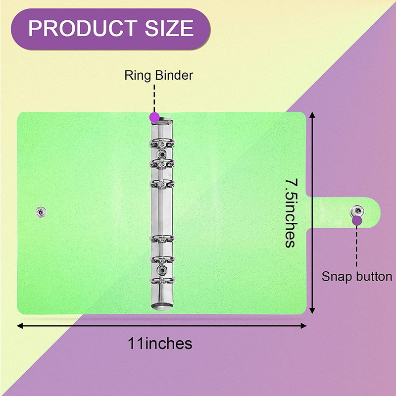 A6 PVC segtuvų skaidrus, pakartotinai užpildomas 6 žiedų nešiojamojo kompiuterio dangtelis su užsegamu mygtuku, skirtas nešiojamojo kompiuterio asmeniniam planuotojui su laisvų lapų aplanku
